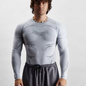 Maglia termica a maniche lunghe Insane Stone collezione Knight Carbon in tessuto Dryarn ( la microfibra più performante al mondo) grigio per bodybuilding.