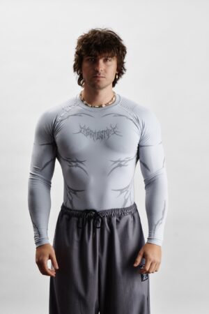 Maglia termica a maniche lunghe Insane Stone collezione Knight Carbon in tessuto Dryarn grigio per bodybuilding.