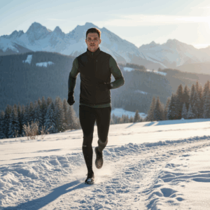 Runner che indossa intimo termico in Dryarn per proteggersi dal freddo e rimanere termoregolato